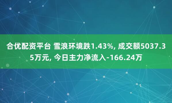 合优配资平台 雪浪环境跌1.43%, 成交额5037.35万元, 今日主力净流入-166.24万